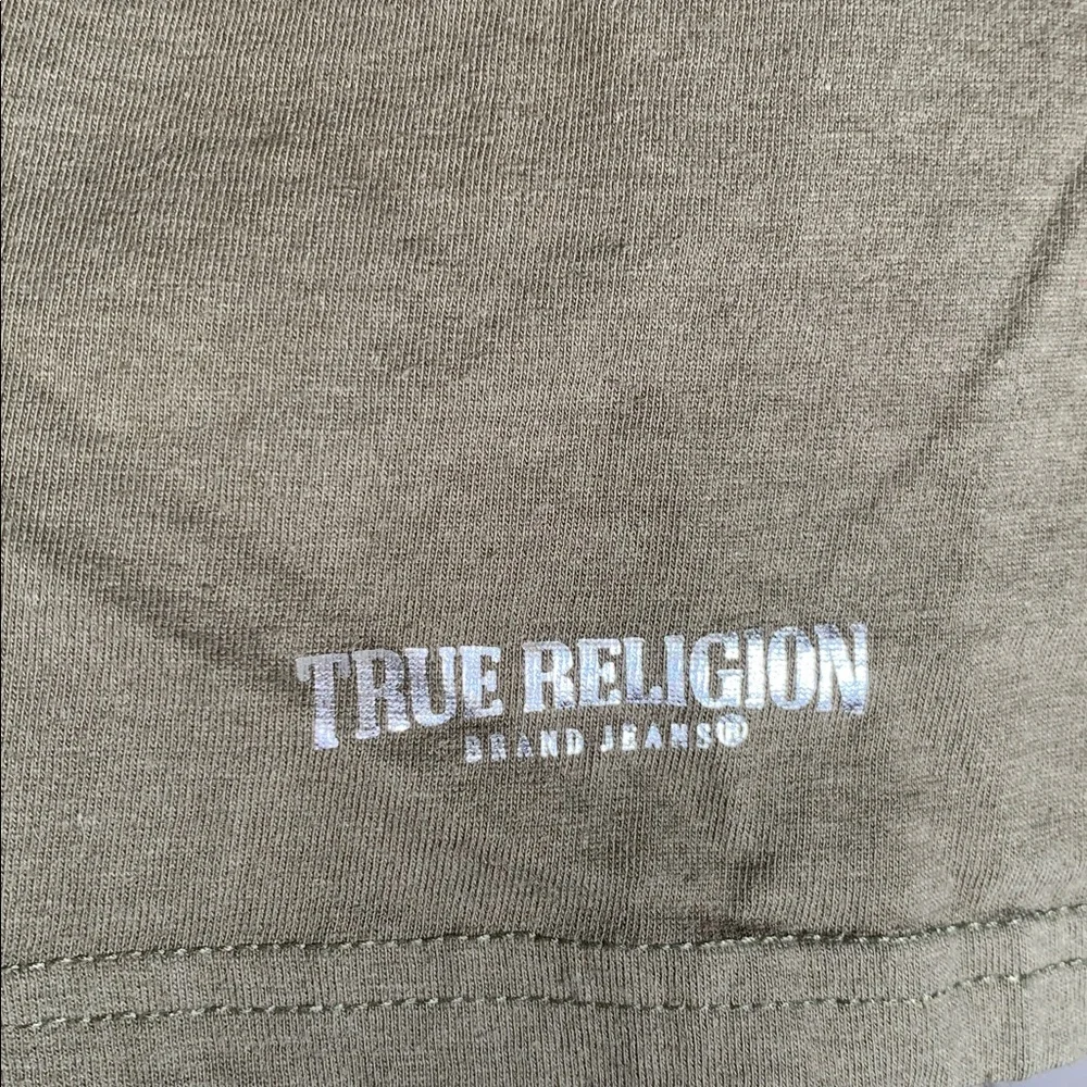 True Religion V-Neck Olive Shirt Size XL EUC #5103